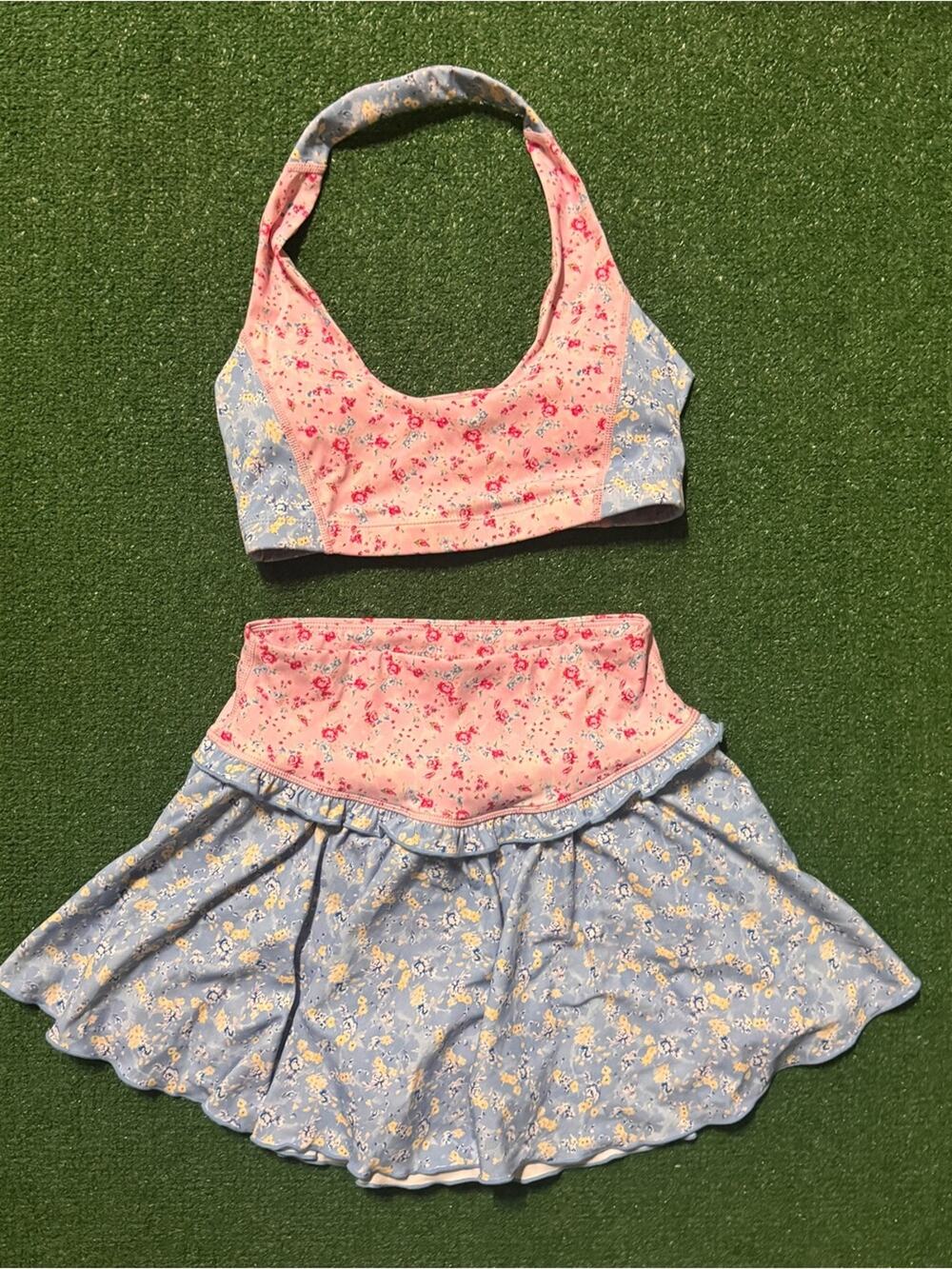 LoveShackFancy Pink & Light Blue Floral Skirt Set
